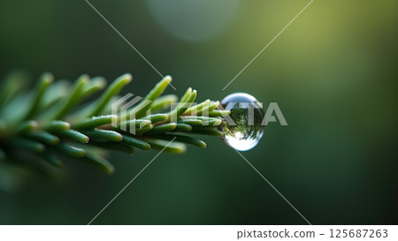 Railway tracks through vibrant green forest leading towards distant light 125687263