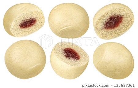 Steamed bun filled with fruit jam isolated on white background with clipping path, package design element 125687361