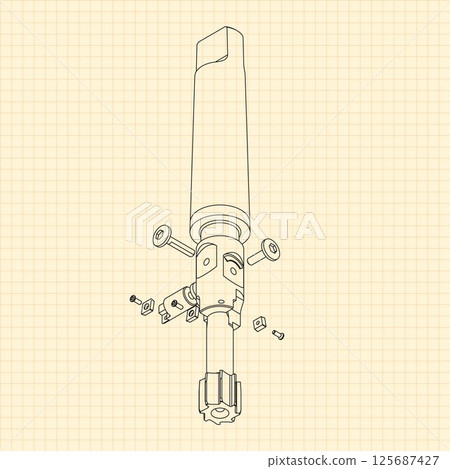 Mechanical engineering drawings. Tap tools, borer. Technical Design. Cover. Blueprint. Step Cutting Tool with Countersinking Function. Technical 3D Vector Illustration 125687427