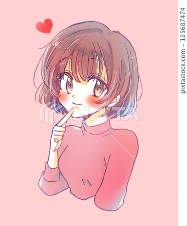 Woman in love smiling with finger on mouth Woman in love smiling with finger on mouth 125687474