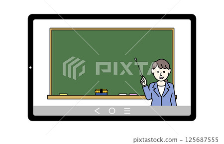 Illustration of a woman giving an online class Illustration of a woman giving an online class 125687555