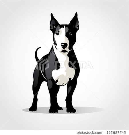 Illustration of a bull terrier standing in front 125687745