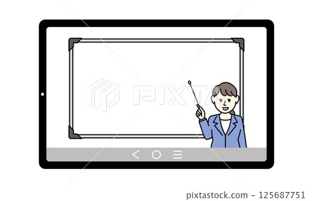 Illustration of a woman explaining online Illustration of a woman explaining online 125687751