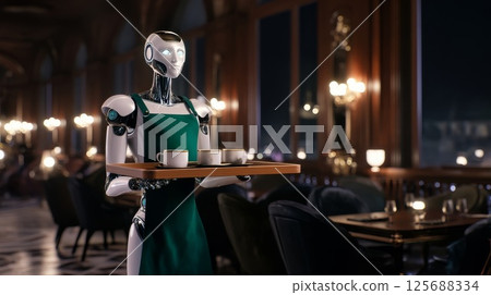 Robot working in a cafe 125688334
