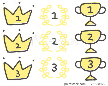 Hand drawn cute ranking awards set, crowns, laurels and trophies 125688422