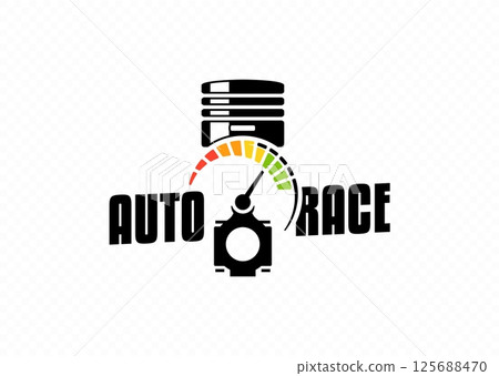 Piston and speedometer, symbolizing power, speed, and automotive service vector logo 125688470