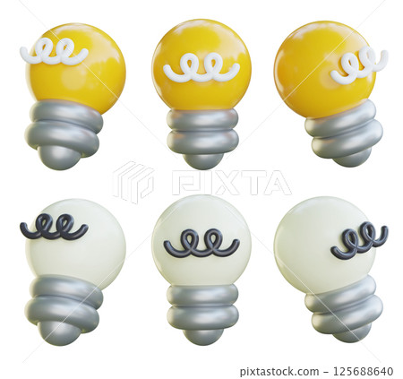 yellow white electric bulb 3D Icon Set yellow white electric bulb 3D Icon Set 125688640