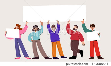 Diverse group people protesting holding blank sign Diverse group people protesting holding blank sign 125688851