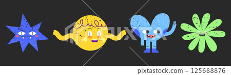 Scary geometric mascots set isolated on black 125688876