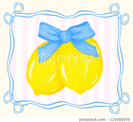 Coquette Lemons with Blue Bow Watercolor, Girly Summer Vintage Preppy printable Coquette Lemons with Blue Bow Watercolor, Girly Summer Vintage Preppy printable 125688939