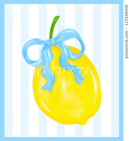 Preppy Coquette Lemon with Blue Ribbon Bow Watercolor, Girly Summer Vintage wall art printable Preppy Coquette Lemon with Blue Ribbon Bow Watercolor, Girly Summer Vintage wall art printable 125688946