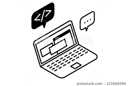 Simple line icon of programming on laptop, isometric illustration 125688990