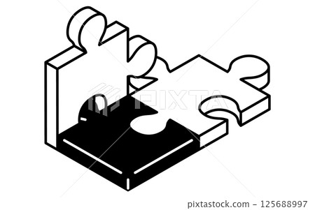 Interlocking puzzle pieces simple line icon, isometric illustration 125688997