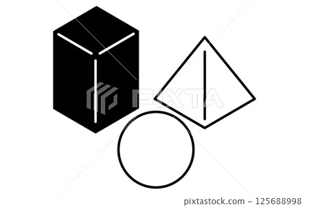 Simple line icons of cuboid, sphere and pyramid, isometric illustration 125688998