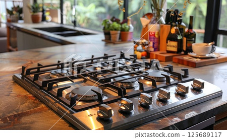 Modern kitchen: aesthetics and functionality of a gas stove 125689117