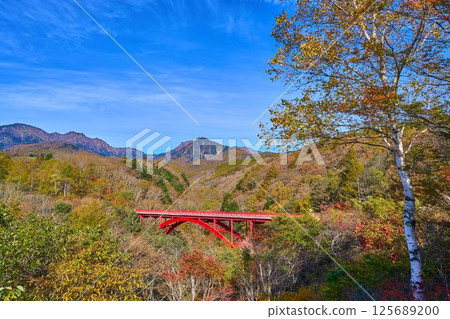 Autumn in the Kawamata River Valley in Hokuto City, Yamanashi Prefecture, and the Yatsugatake Mountains 125689200