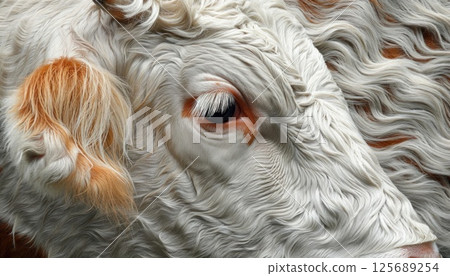 A closeup photo of a cows face featuring a brown spot on its nose A closeup photo of a cows face featuring a brown spot on its nose 125689254