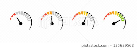 Speedometer vector icon symbolizing velocity, acceleration, and high-performance automotive speed 125689568
