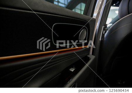 Car door with door handle and window control and adjustment button Car door with door handle and window control and adjustment button 125690434