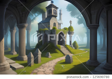 Game background: Horror-style ruins of an underground empire 125690780