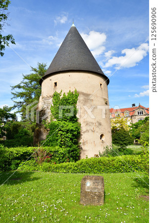 Metz, France. The Camouflage Tower, a remnant of the medieval city walls, is seen on May 10, 2024. Metz, France. The Camouflage Tower, a remnant of the medieval city walls, is seen on May 10, 2024. 125690906