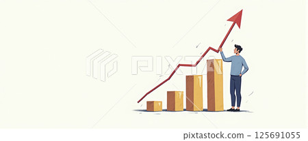Graphic illustration of a person standing next to a block diagram, constantly growing capital and increasing profit from money deposits, success model Graphic illustration of a person standing next to a block diagram, constantly growing capital and increasing profit from money deposits, success model 125691055