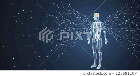 Graphic conceptual illustration of the nervous system in humans with external influences from the environment, perception via the sensory organs 125691107