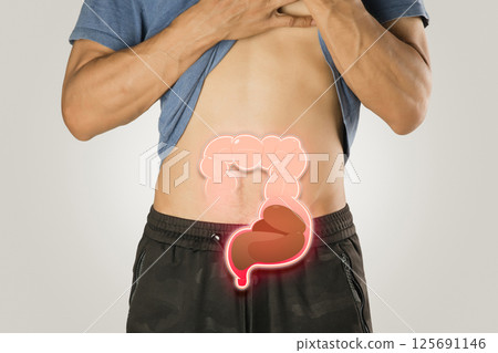 Man's constipation visualized. Man's constipation visualized. 125691146