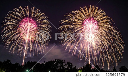 Image of fireworks at a summer festival Background material Flyer, banner, video material AI-generated material 125691379