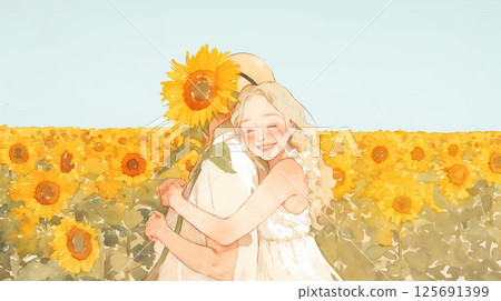 Lovers in a sunflower field 125691399