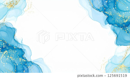 酒精墨水藝術框架藍色淺藍金色AI生成素材 酒精墨水藝術框架藍色淺藍金色AI生成素材 125691519