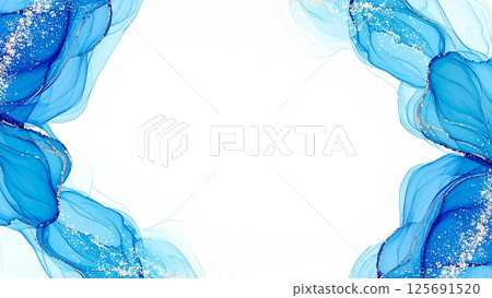 Alcohol ink art frame blue light blue gold AI generated material Alcohol ink art frame blue light blue gold AI generated material 125691520