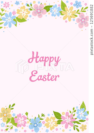 Easter Card on Pink Background Flowers with Inscription Easter Card on Pink Background Flowers with Inscription 125691882