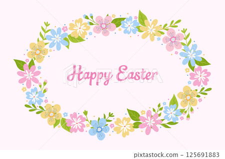Easter Card on Pink Background Flowers with Inscription 125691883