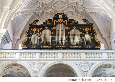 Passau, Germany - Apr 16, 2025: The interior of Parochial Church St Paul, the oldest parish church of Passau, Germany Passau, Germany - Apr 16, 2025: The interior of Parochial Church St Paul, the oldest parish church of Passau, Germany 125691987