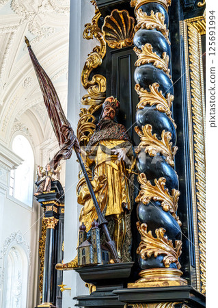 Passau, Germany - Apr 16, 2025: The interior of Parochial Church St Paul, the oldest parish church of Passau, Germany 125691994