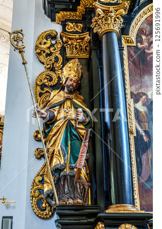 Passau, Germany - Apr 16, 2025: The interior of Parochial Church St Paul, the oldest parish church of Passau, Germany Passau, Germany - Apr 16, 2025: The interior of Parochial Church St Paul, the oldest parish church of Passau, Germany 125691996