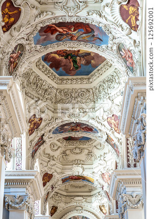 Passau, Germany - Apr 16, 2025: Interior of St. Stephans cathedral in Passau, Germany with famous organ pipes 125692001