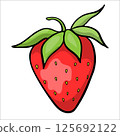 Red Ripe Drawn Strawberry On White Background 125692122