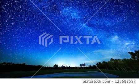 Golf image Night sky Grass Stylish Background material Flyer, banner, video material AI-generated material 125692557
