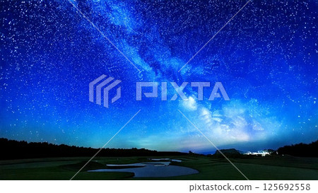 Golf image Night sky Grass Stylish Background material Flyer, banner, video material AI-generated material 125692558