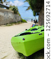 The Hawaii_A shot of kayaks on the path at Kailua Beach! 125692714