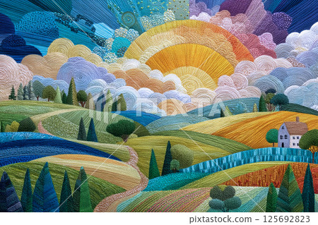 Embroidery picture: Peaceful rural landscape 125692823