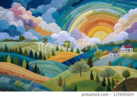 Embroidery picture: Peaceful rural landscape 125692824