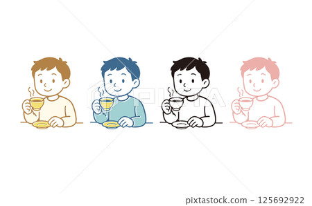 Illustration of a man enjoying coffee Illustration of a man enjoying coffee 125692922