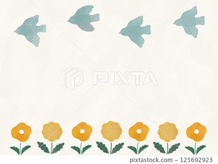 Scandinavian frame of watercolor-style flowers and birds Scandinavian frame of watercolor-style flowers and birds 125692923