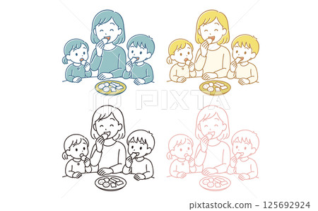Illustration of a family eating sweets 125692924