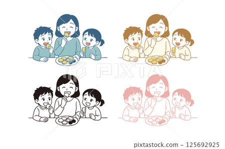 Illustration of a family eating sweets 125692925