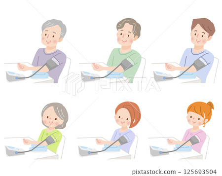 Illustration set of family measuring blood pressure Illustration set of family measuring blood pressure 125693504