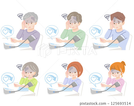 Illustration set of family measuring blood pressure Illustration set of family measuring blood pressure 125693514